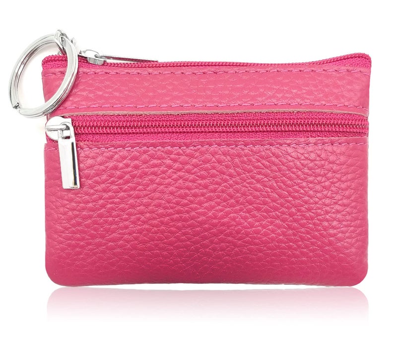 iToolai Women's Leather Small Coin Purse Pouch with Keychain Zipper, Mini Card Holder Case(Fuchsia) - Image 1